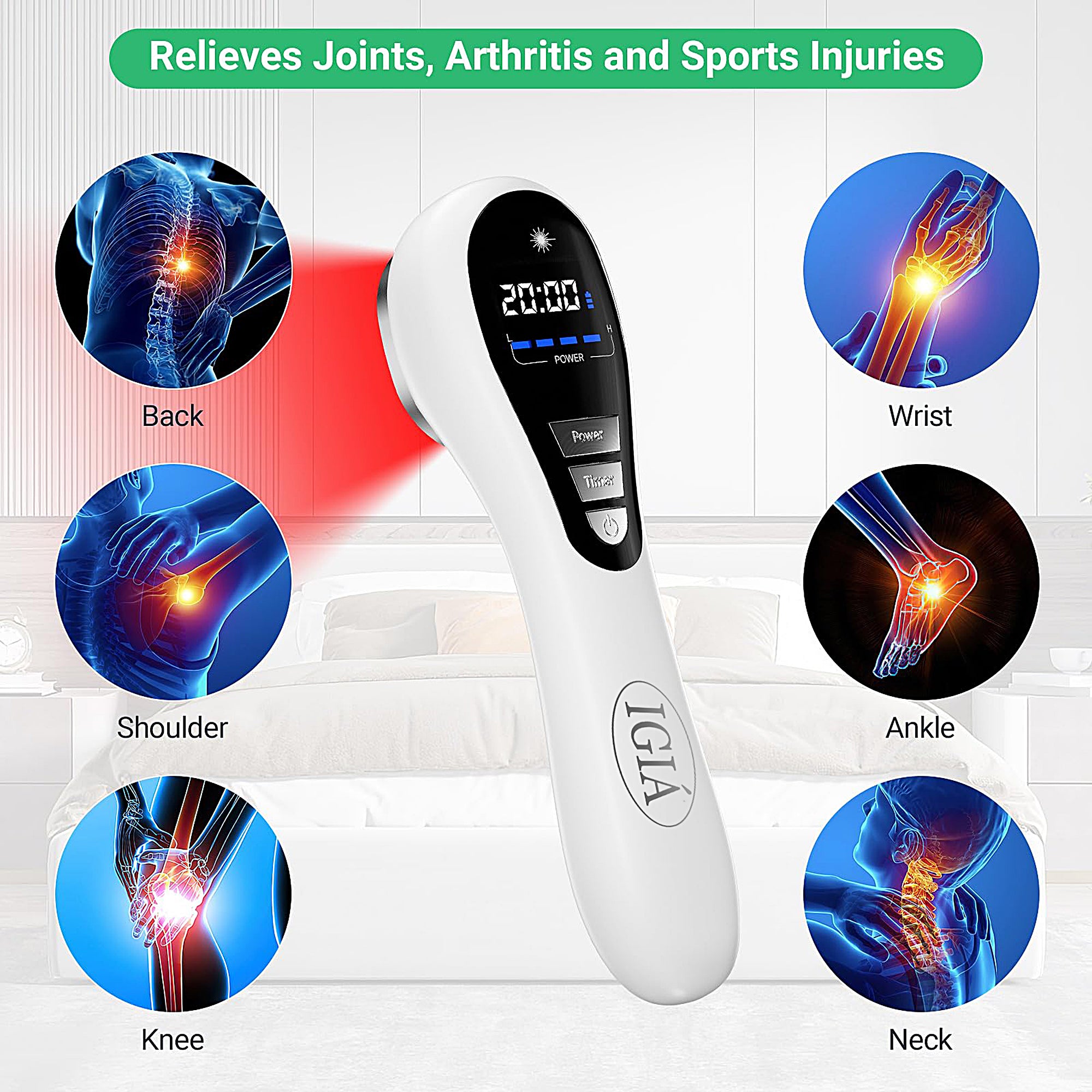 IGIA Red Light Therapy Device for Pain Relief - Adjustable Laser Modes for Customized Treatment | Home & Professional Use for Muscle Recovery, Joint Pain, and Inflammation Relief