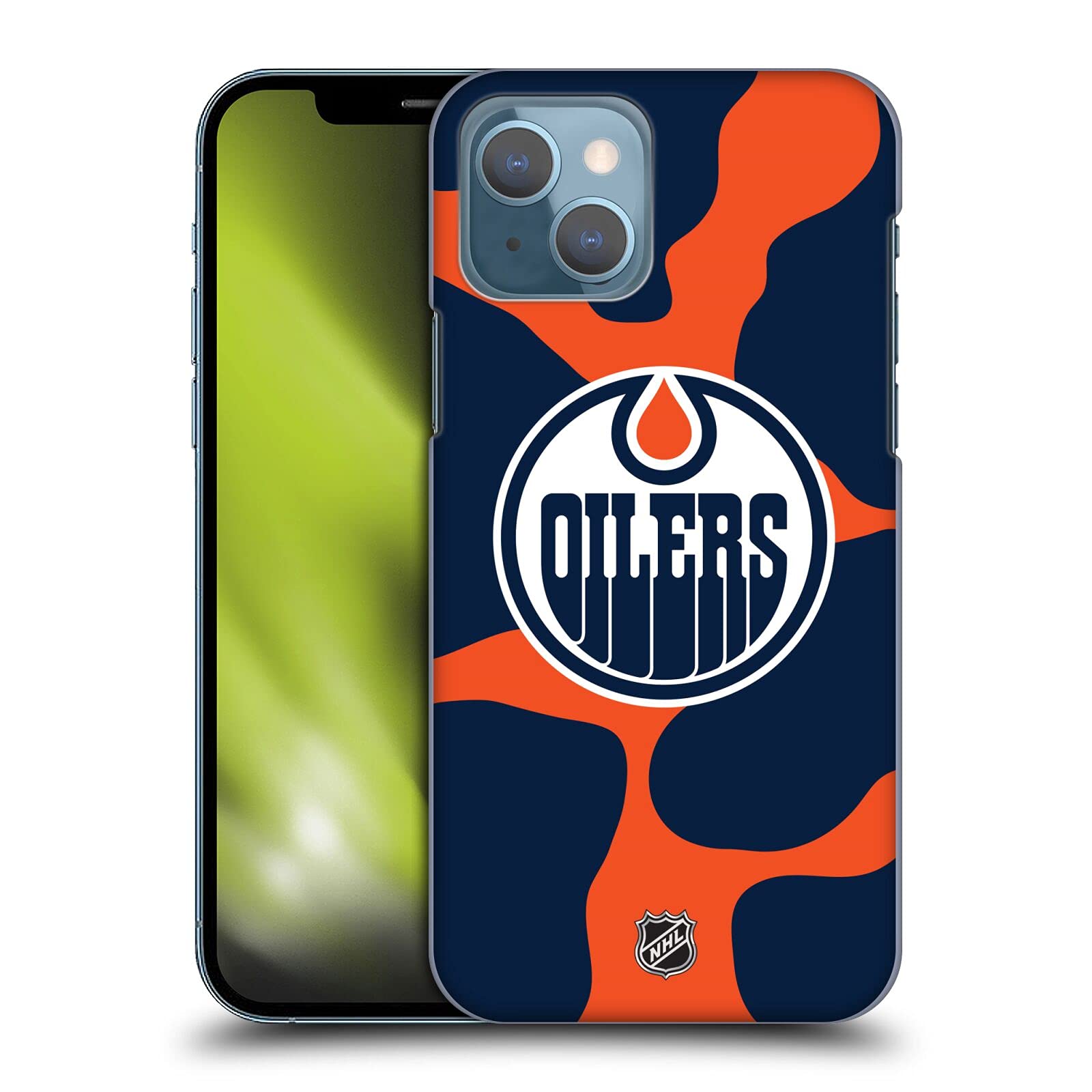 Officially Licensed NHL Edmonton Oilers Cow Pattern Hard Back Phone Case Compatible with Apple iPhone 13 - Durable Protective Cover for Hockey Fans, Sports Enthusiasts & Everyday Use