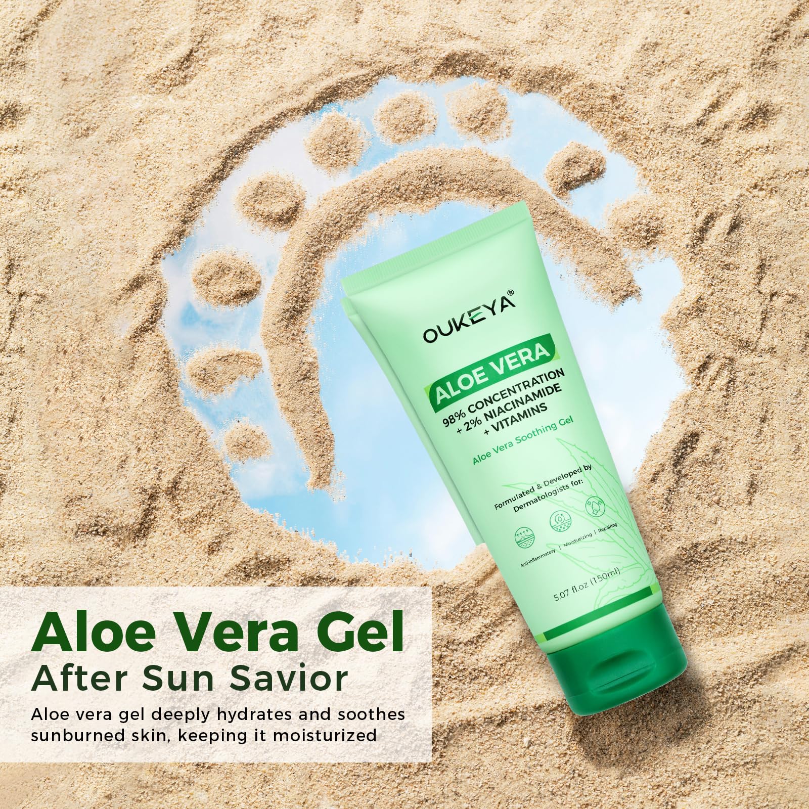 98% Pure Organic Aloe Vera Gel for Face & Body - Natural Hydrating Moisturizer for Sunburn Relief, Skincare & Hair Care - Soothes Razor Bumps & Scalp - 5.07 Fl Oz - Perfect for Post-Sun Care, Daily Hydration & Sensitive Skin Treatment