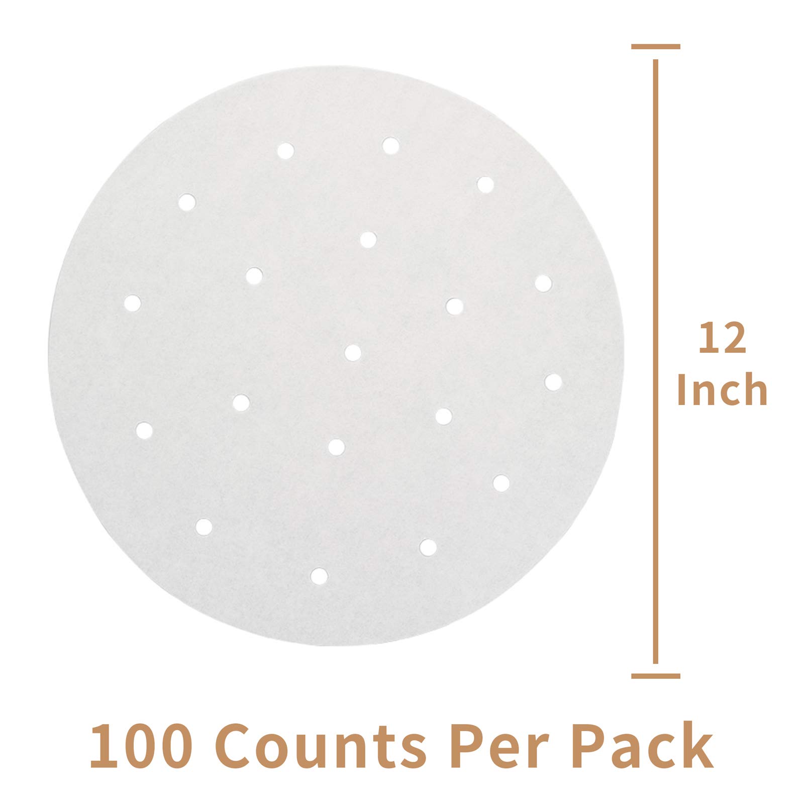 CONIE 12 Inch Steamer Paper Liners - 100ct Perforated Parchment Sheets for Air Fryer, Steaming Basket & Cooking | Perfect for Healthy Meals, Dumplings & Vegetables