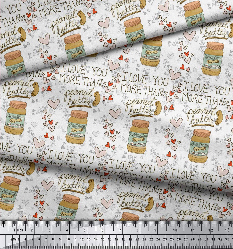 Soimoi 100% Cotton Poplin Fabric by The Yard - 42 Inch Wide White Textured Peanut Butter Food Print Material for DIY Crafts, Quilting, and Home Decor - Nutty & Playful Design Printed Fabric