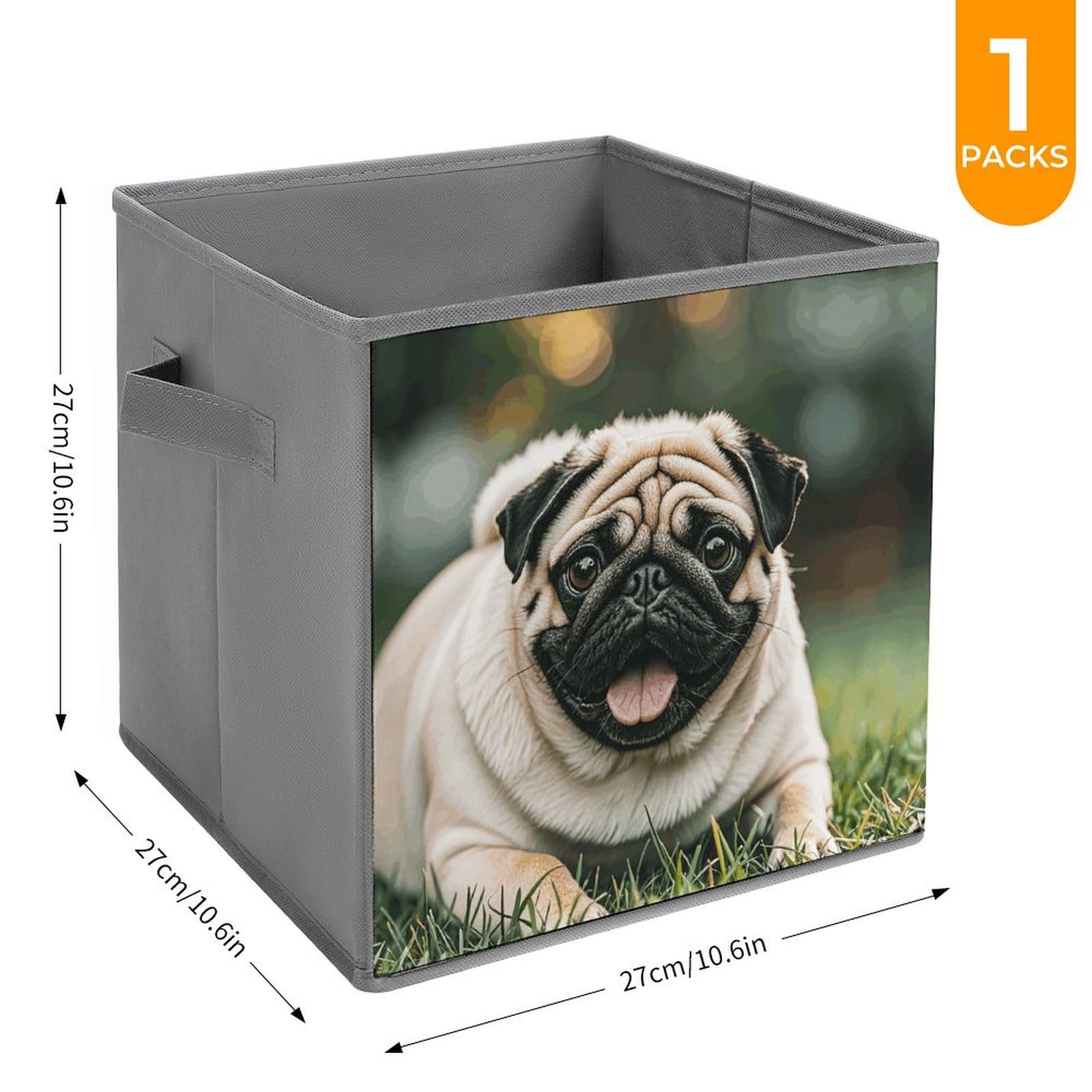 1PCS Foldable Storage Bins - Pug Dog Printed Large Capacity Storage Box with Handle, Organizer Cube for Playroom, Office & Home Organization | Perfect for Toys, Books & Clutter Control