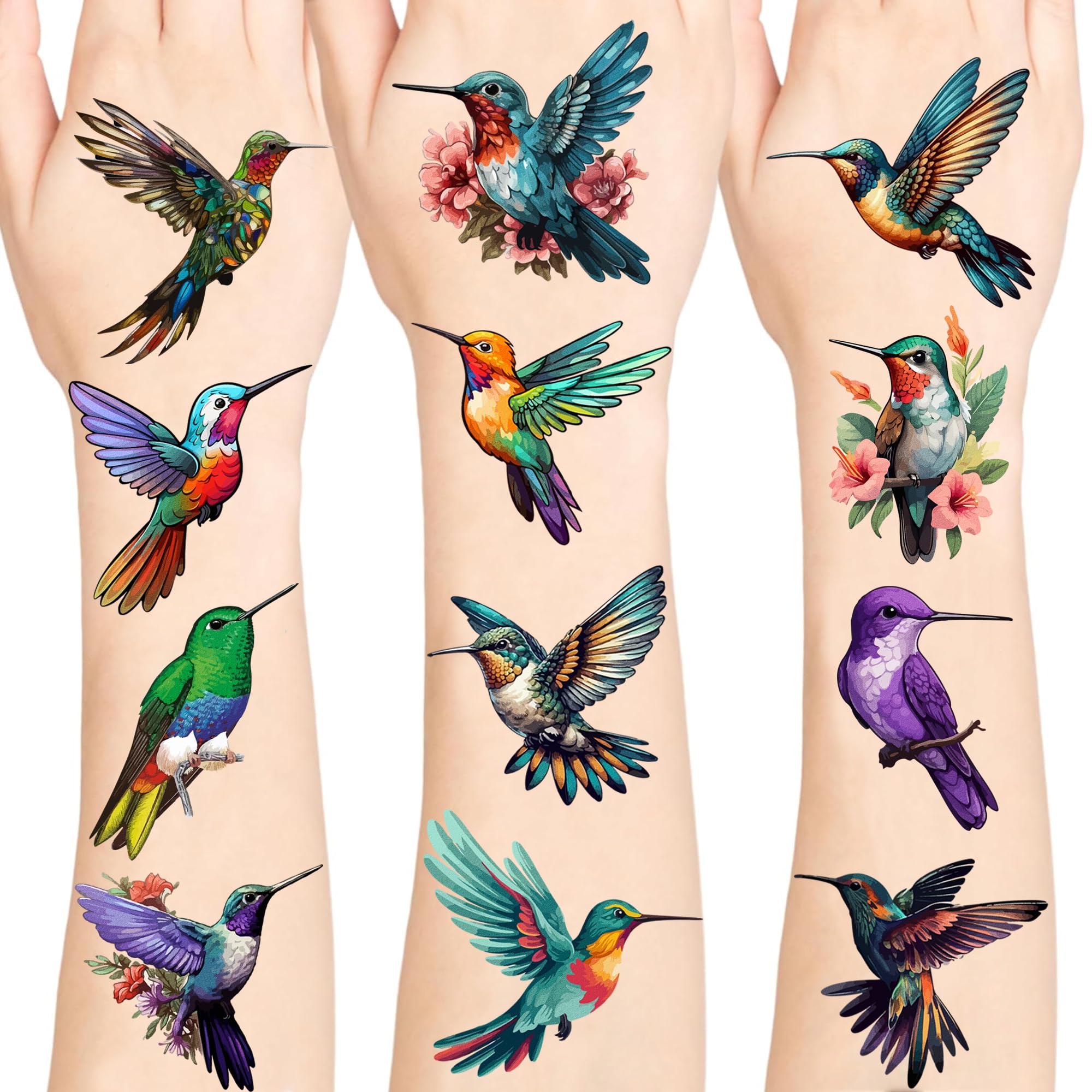 50 Colorful Hummingbird Temporary Tattoos - Waterproof Party Favors for Birthdays & School Rewards