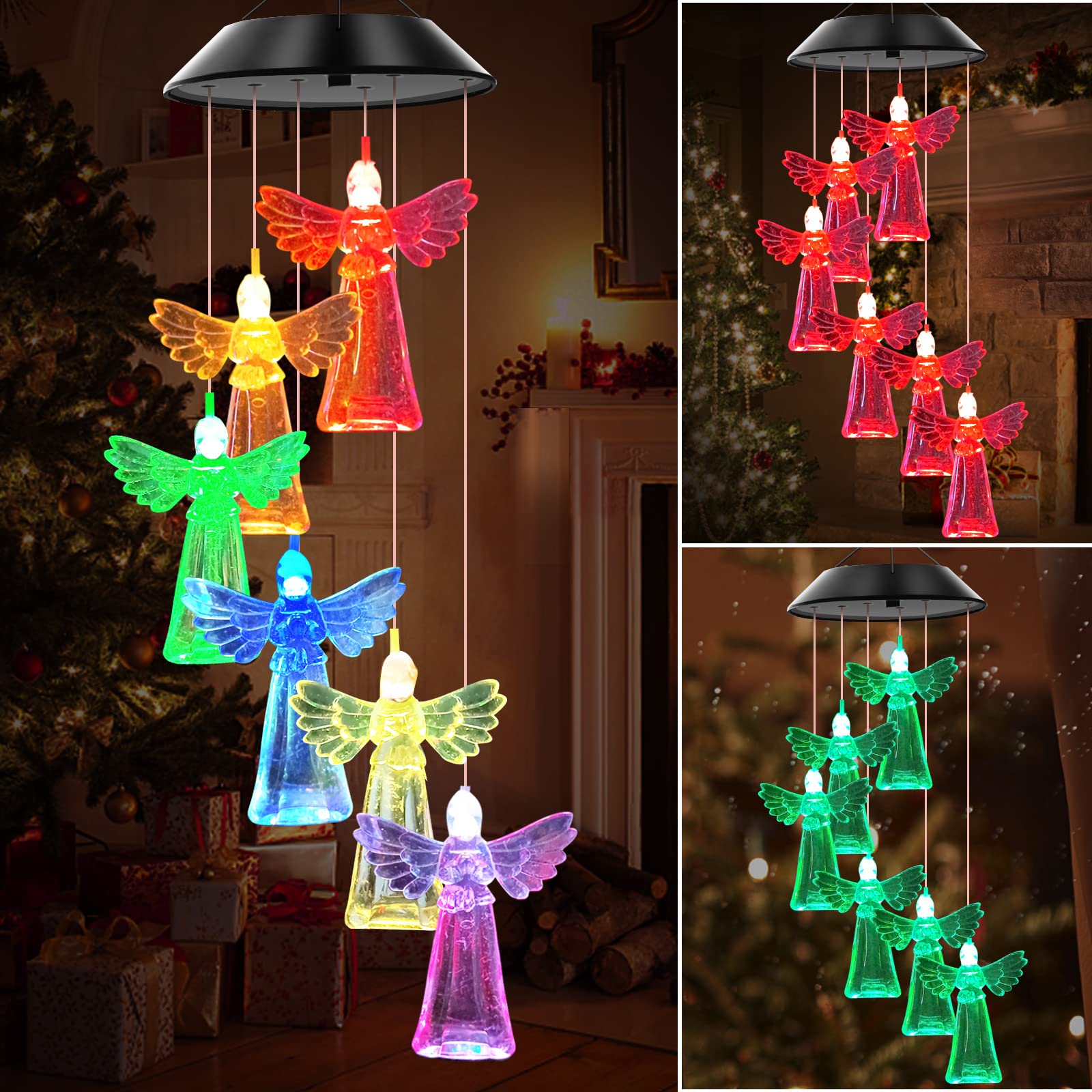 Solar Powered Color Changing Angel Wind Chimes with LED Lights - Perfect Outdoor Garden Decor & Unique Gift for Women (Mom, Grandma, Wife, Daughter) - Ideal for Patio, Yard, and Relaxing Outdoor Spaces