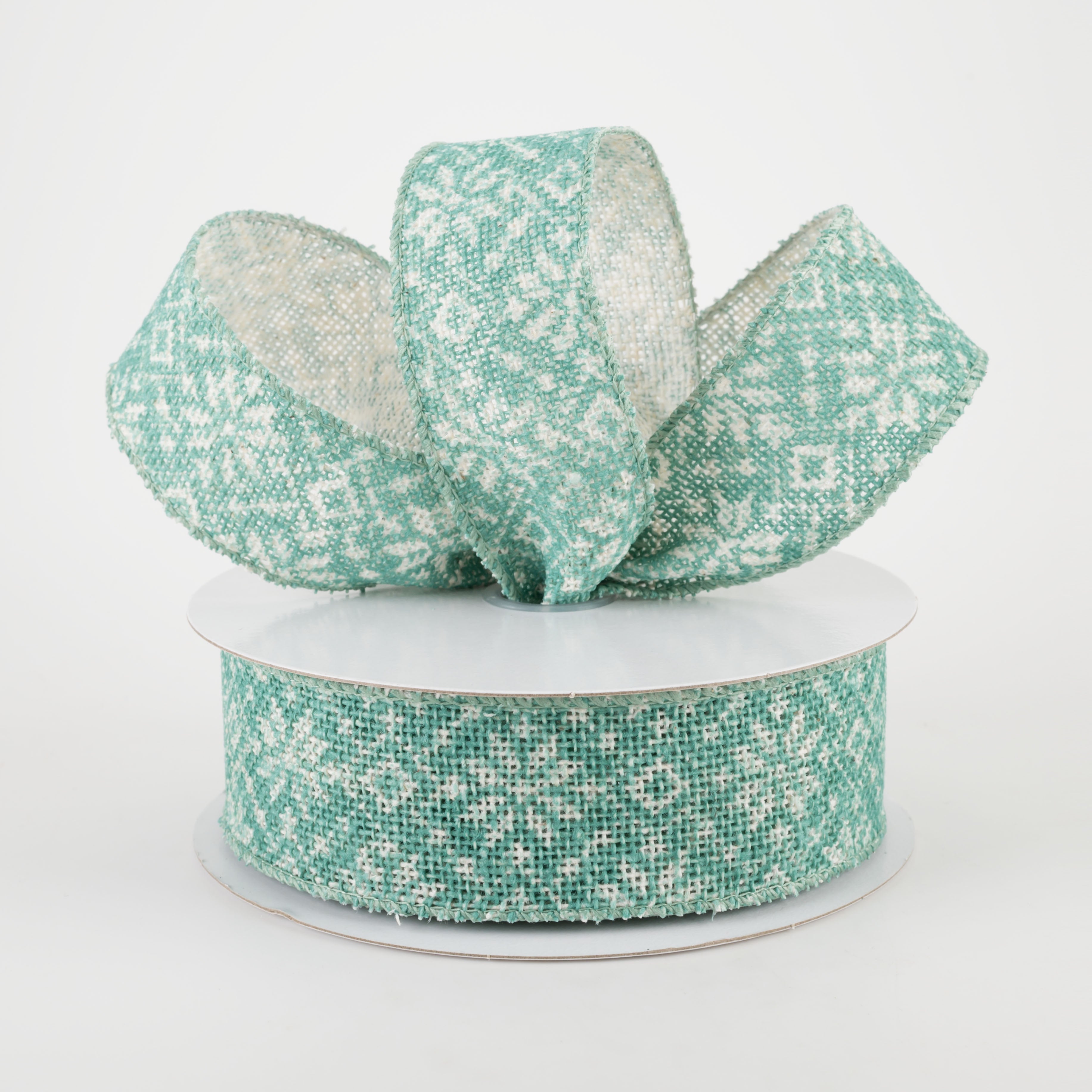 1.5 Inch Burlap Sweater Poinsettia Ribbon - Ivory & Mint Green Christmas Craft Ribbon (10 Yards) for Holiday Gift Wrapping, DIY Decorations and Tree Trimming