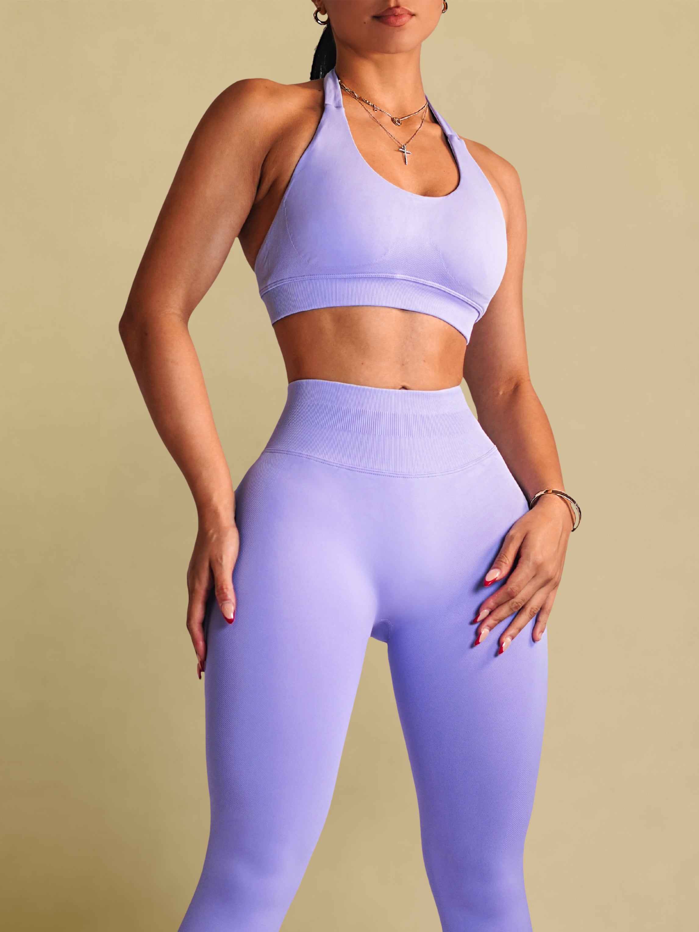 Contouring Halter Sports Bra for Women - High Support Workout Top (Lilac Pop) | Perfect for Yoga, Running & Gym Fitness Activities