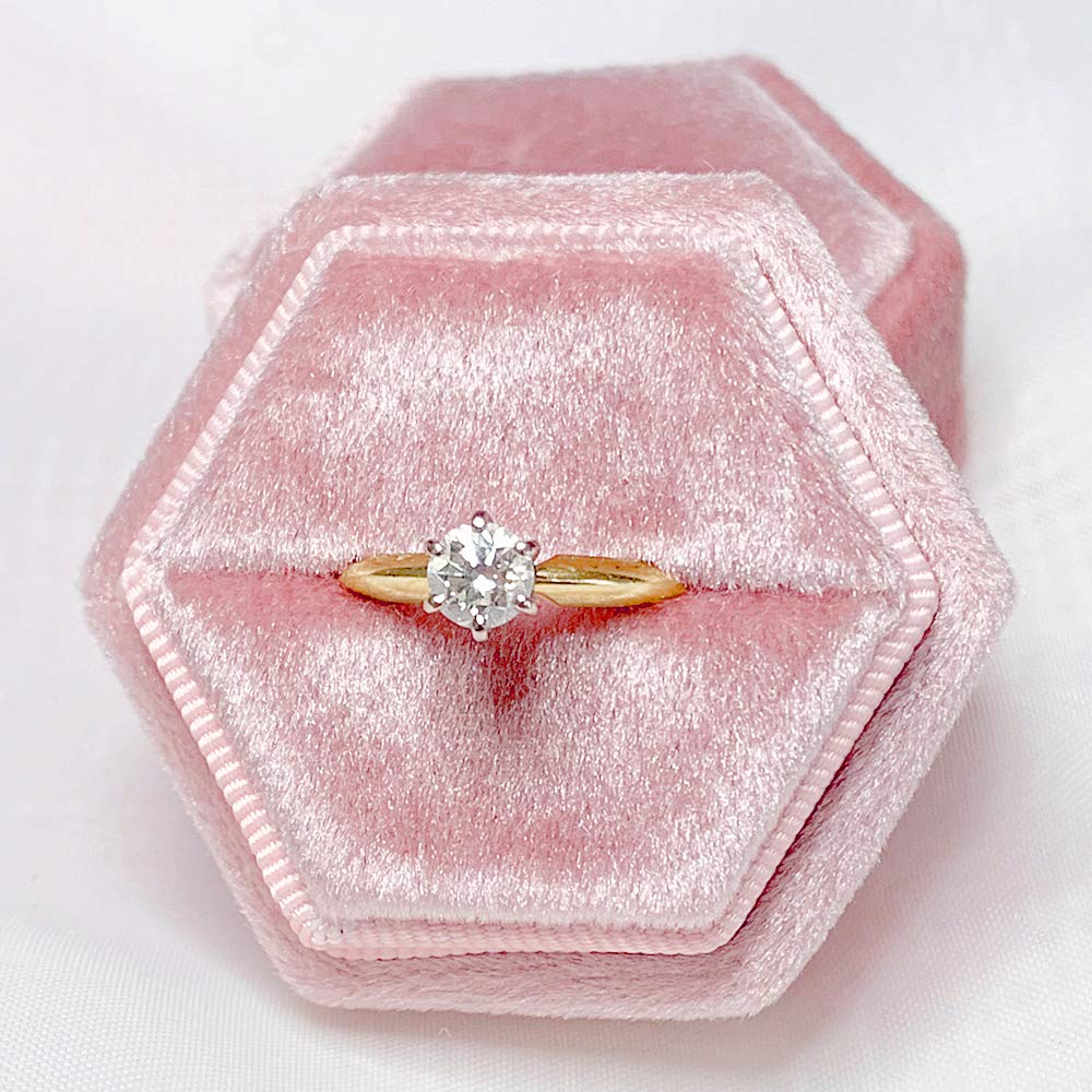 Vintage Velvet Hexagon Engagement Ring Box - Single Slot Proposal Ring Holder for Bride, Handmade Wedding Ring Bearer Box, Rose Pink Velvet Jewelry Gift Box - Perfect for Proposals, Weddings & Anniversaries