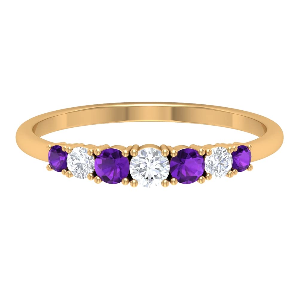 1/2 CT Natural Amethyst and Diamond Ring - 14K Solid Gold Half Eternity Band - Violet Gemstone Wedding Ring for Women - Perfect for Anniversary, Engagement & Special Occasions