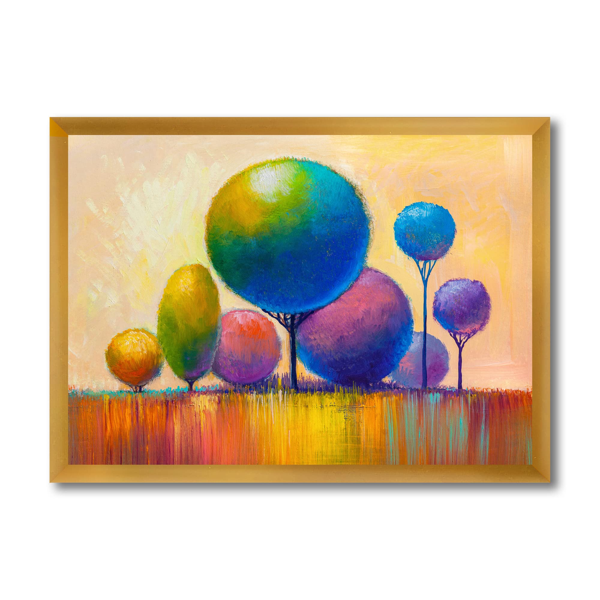 DesignQ Colorful Ornamental Trees VIII - Modern Framed Wall Art Decor for Living Room, Bedroom & Office | Vibrant Home Decor Painting