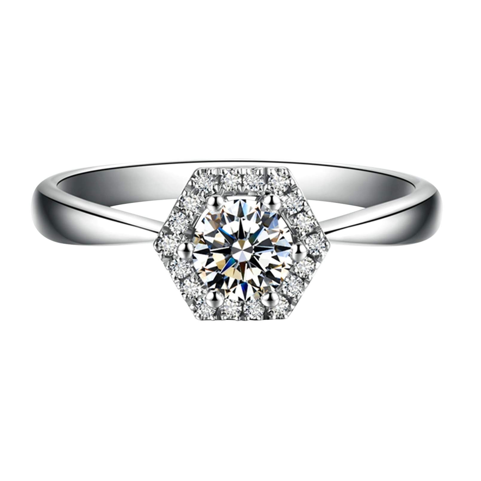 EoCot White Gold Ring Set - Hexagon Silver Wedding Bands for Men & Women, Vintage Grandma Jewelry - Perfect for Anniversaries, Engagements and Special Occasions