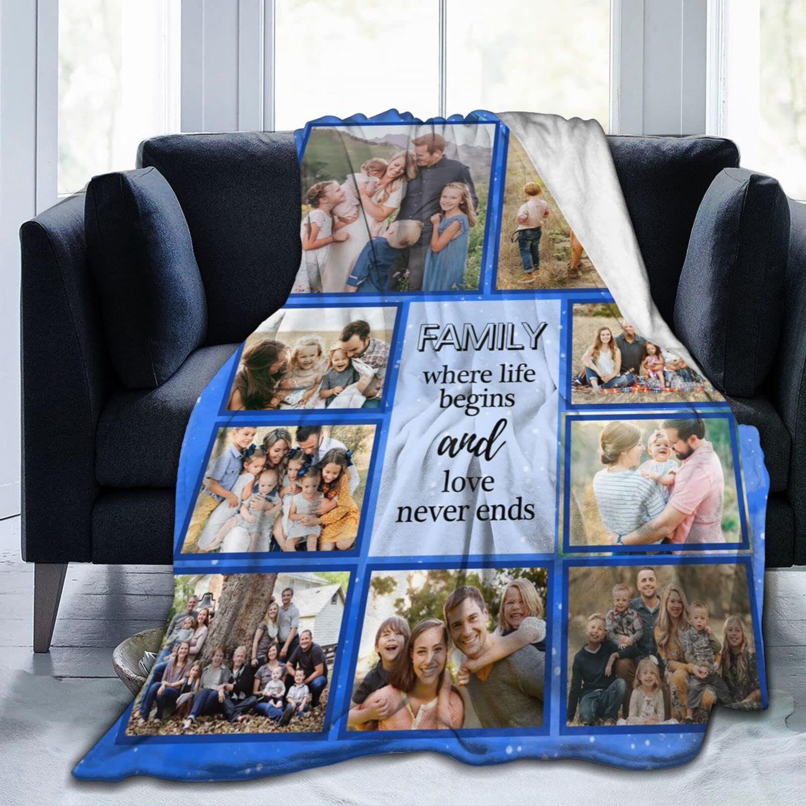 Custom Photo Blanket - Personalized Family Blanket with Photos & Text, Unique Gift for Son & Daughter from Mom | Birthday, Anniversary, Christmas Gift | Cozy Home Decor & Keepsake for Loved Ones