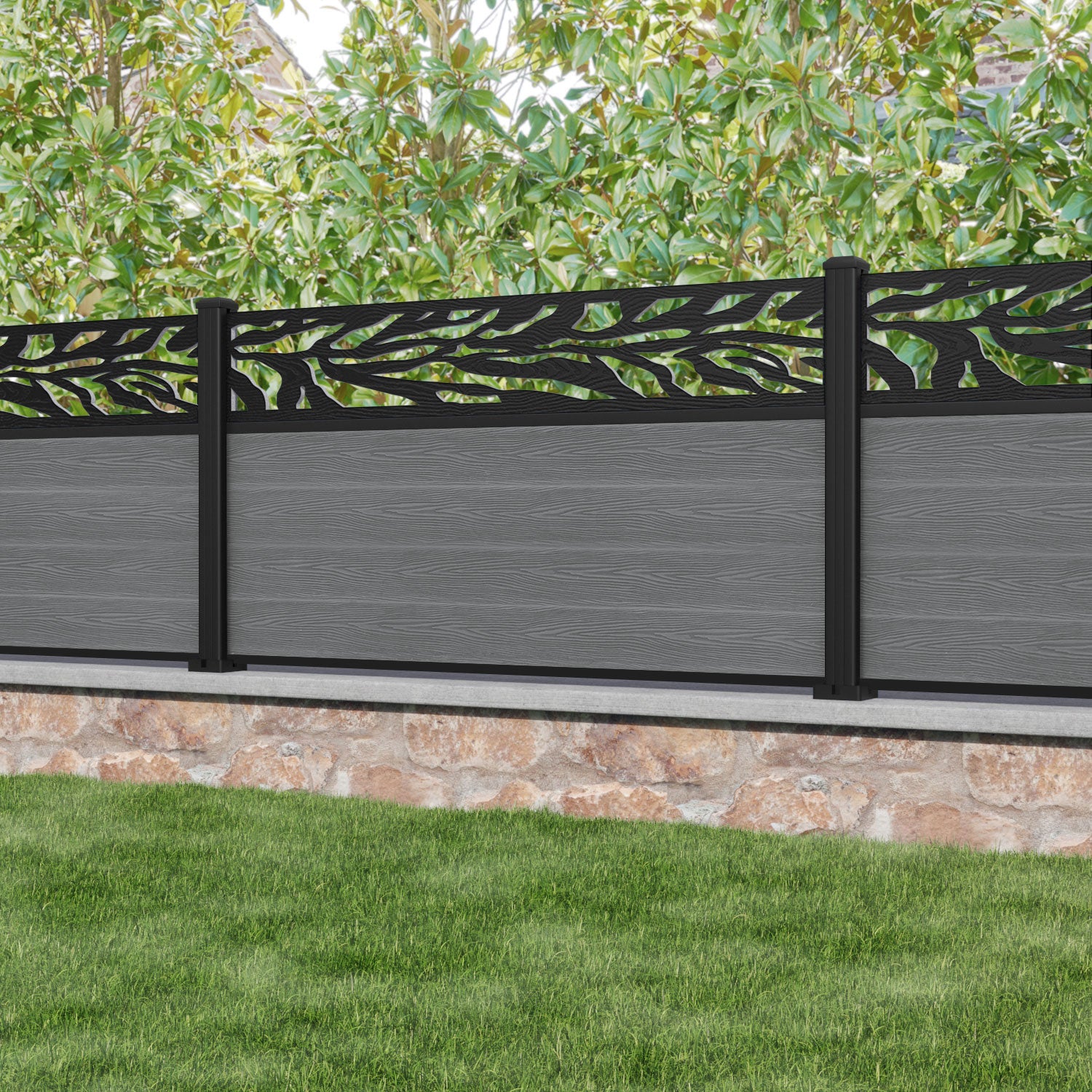 Classic Malawi Fence Panel - Mid Grey Aluminum Privacy Fence with Durable Posts | Outdoor Garden, Yard, and Poolside Security Barrier