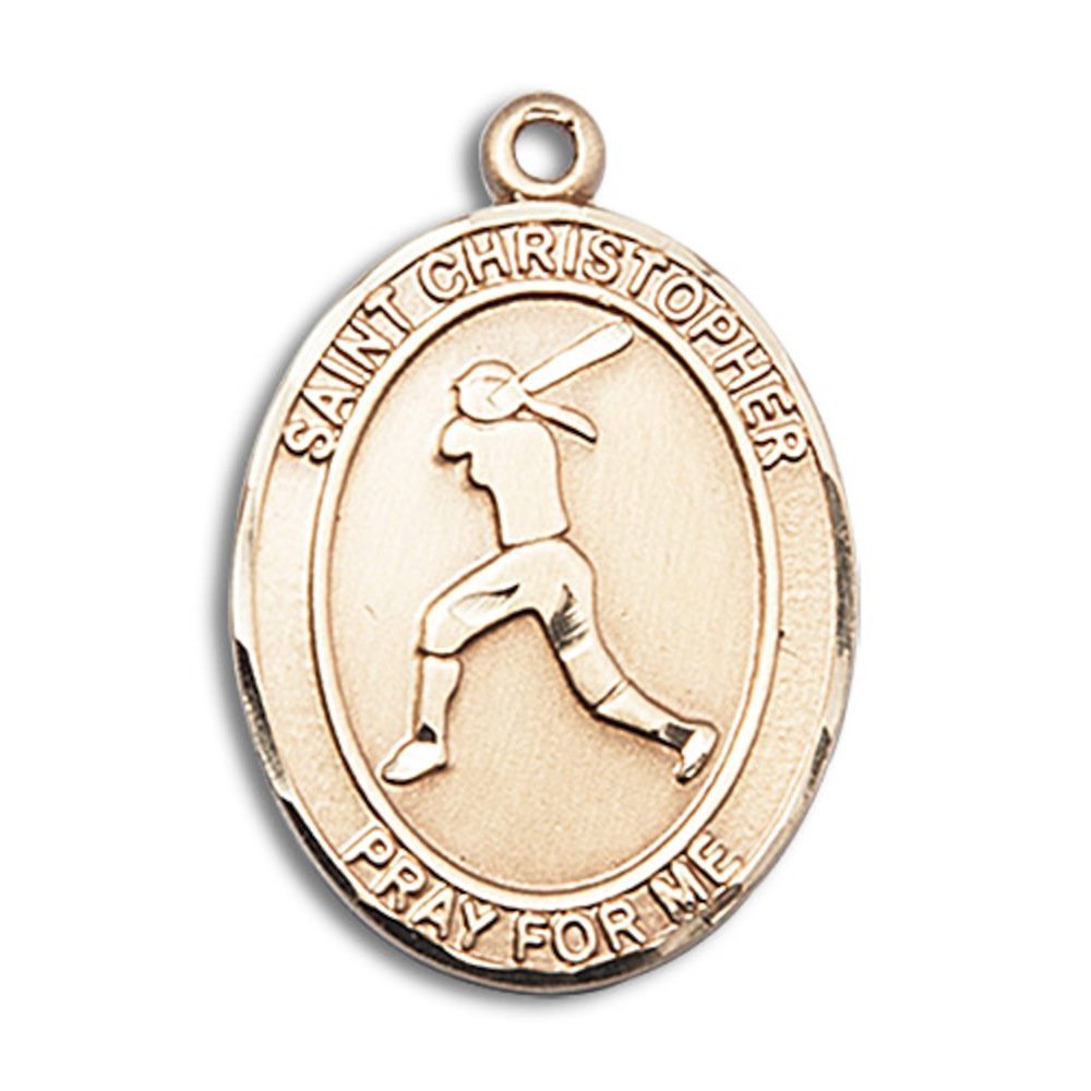 Bonyak Handcrafted 14K Yellow Gold-Filled St. Christopher Oval Medal Pendant - Religious Jewelry for Softball Players & Travel Protection