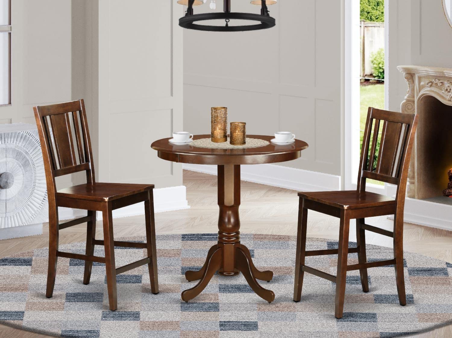 East West Furniture JABU3-MAH-W 3-Piece Counter Height Dining Set - 36
