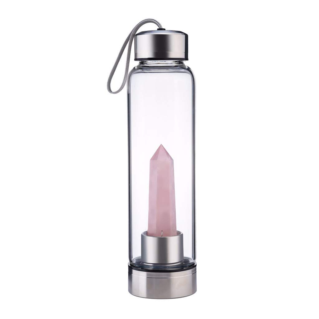 Natural Quartz Crystal Water Bottle - Portable Energy Cup for Infused Gem Water & Wellness