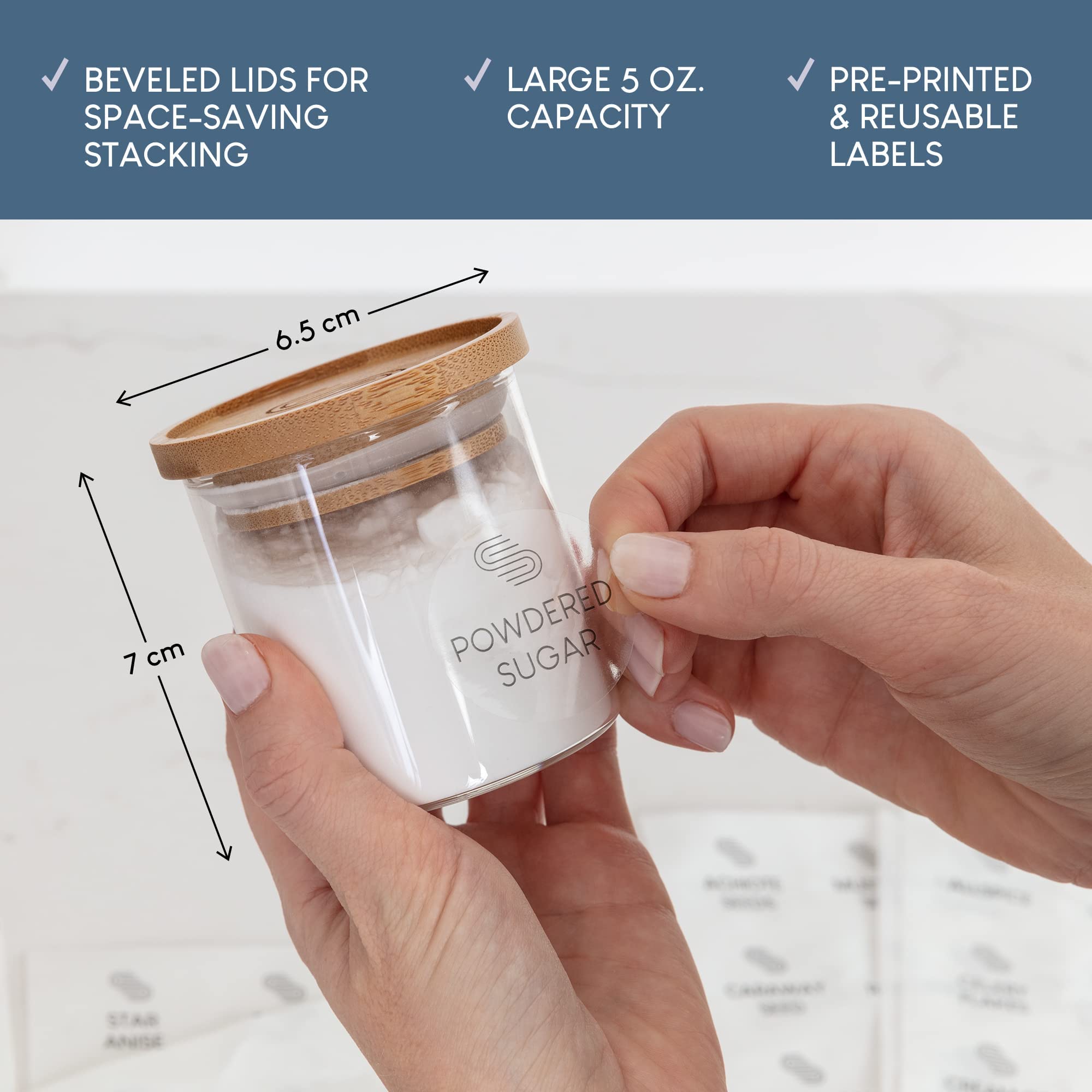 12-Piece Glass Spice Jars with Bamboo Lids - 5 oz Airtight Storage Containers for Kitchen Pantry Organization | Stackable Shatterproof Canisters for Herbs, Spices, Candy & Dry Food | Perfect for Home Cooking, Baking & Meal Prep