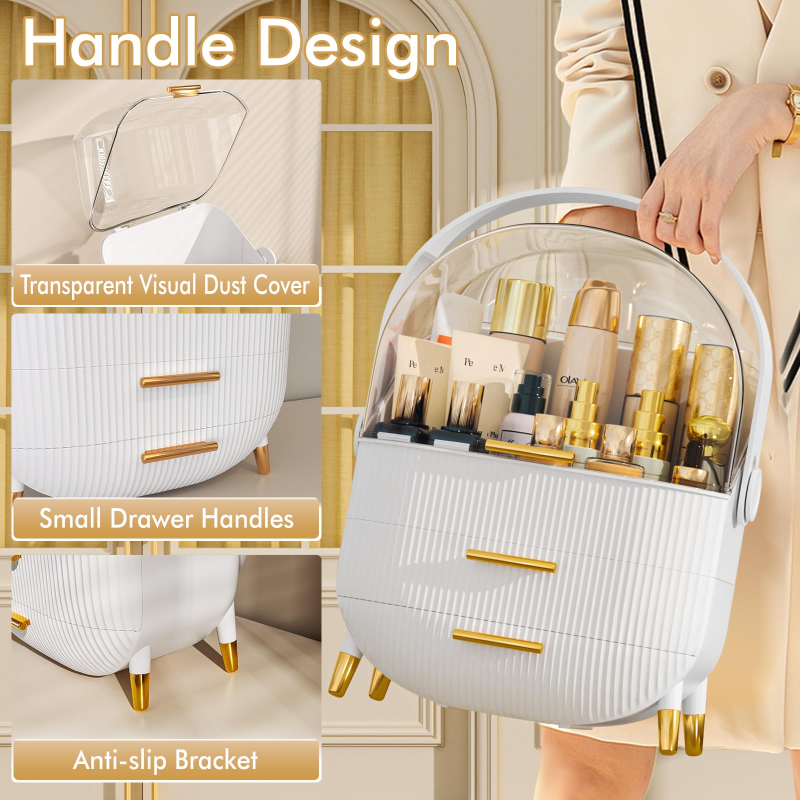 Clear Acrylic Makeup Organizer with Transparent Cover - Cosmetic & Skincare Storage Case for Lipstick, Brushes, and Beauty Products | Perfect for Bathroom Countertop, Bedroom Vanity, and Travel Organization