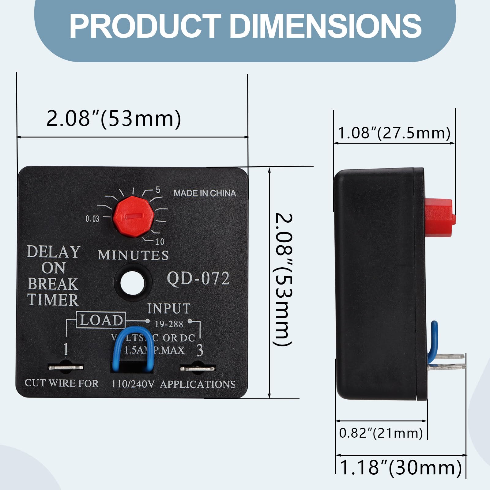 Adjustable Delay On Break Timer QD-072 (0.03-10 Min) 18-240V AC/DC - Perfect for Industrial Automation & HVAC Control Systems