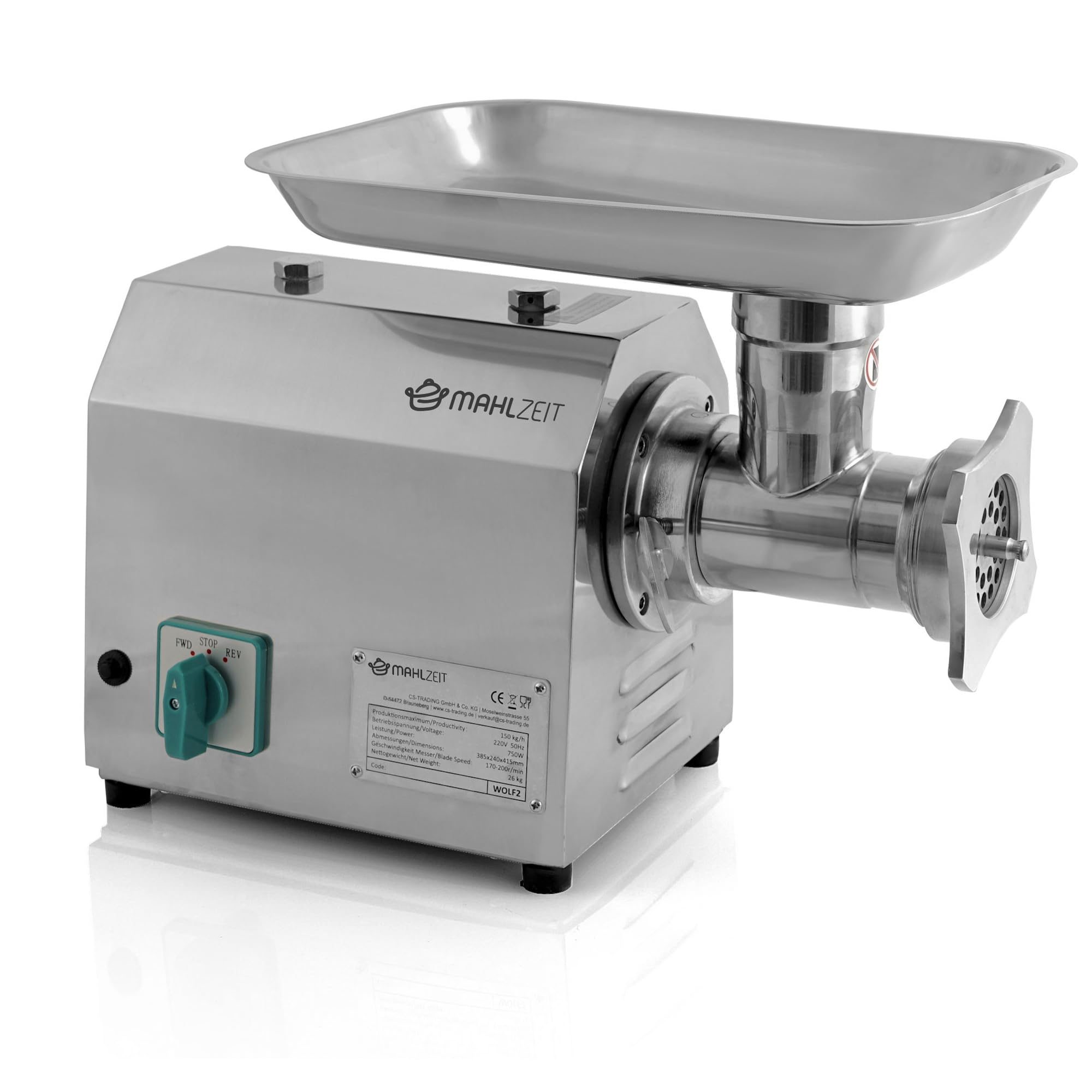 Professional Electric Meat Grinder - 750W Stainless Steel Sausage Stuffer & Carnaval-Quality Mincer - Heavy Duty 150kg/h for Home Kitchen & Commercial Use - Perfect for Grinding Beef, Pork, Making Sausages & Burgers