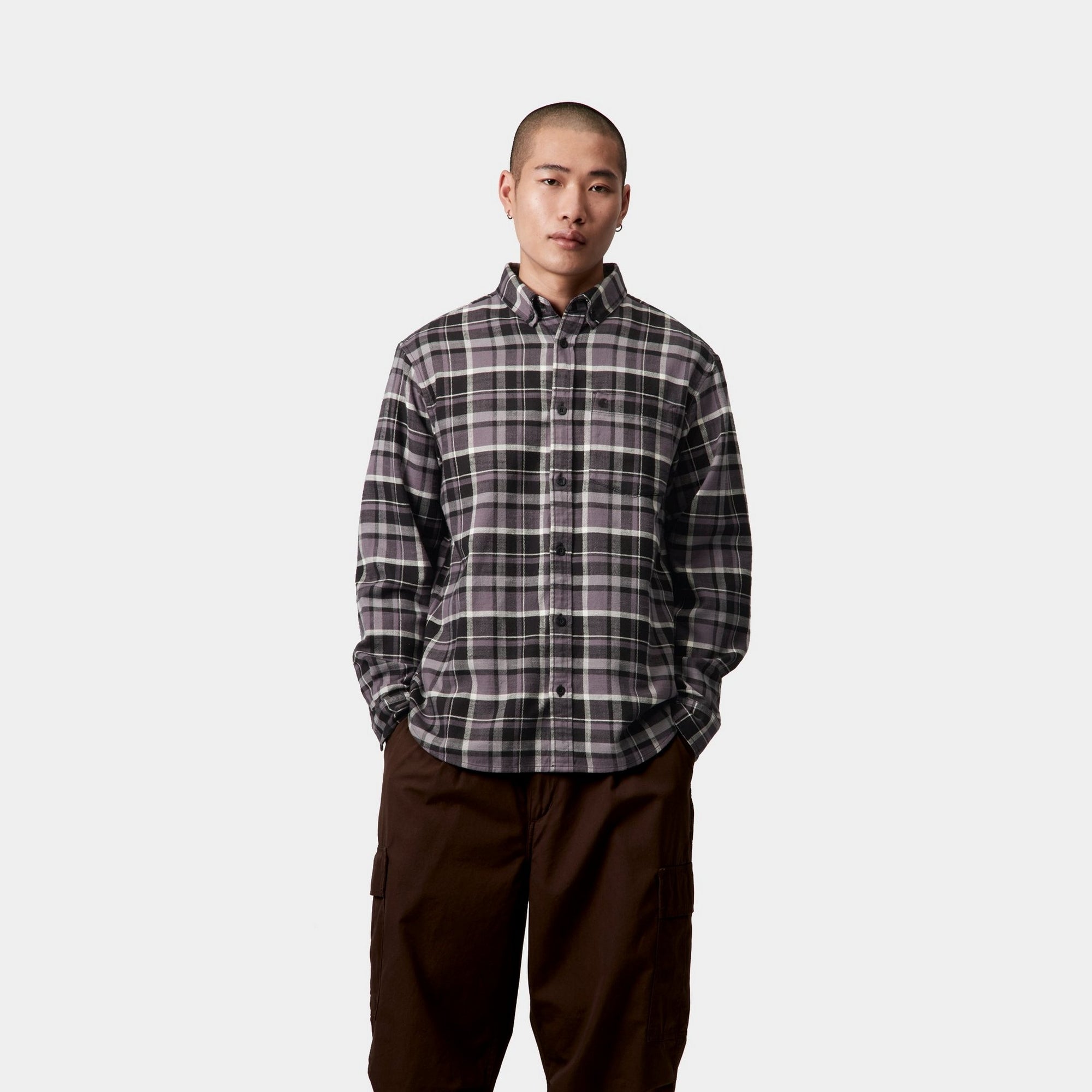 Fendrick Men's Classic Checkered Button-Down Shirt - Black Plaid Casual Long Sleeve Shirt for Work, Office & Outdoor Activities