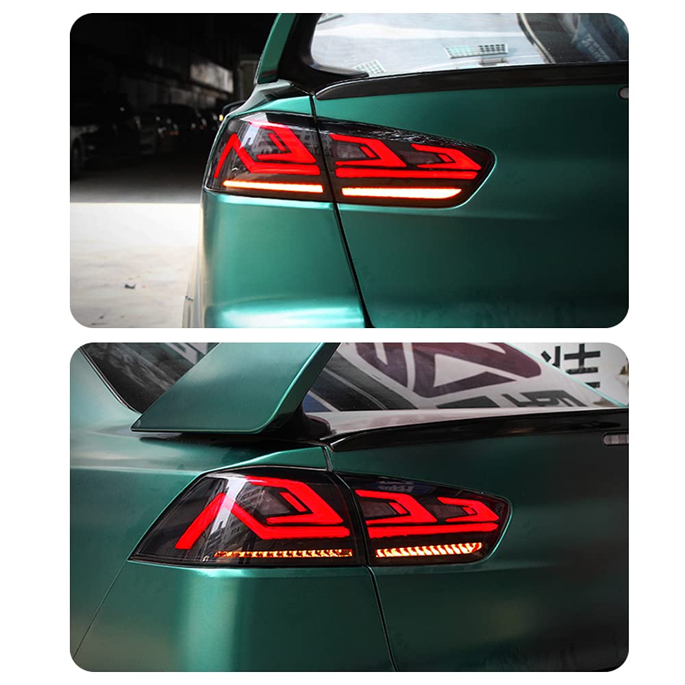 Ingenuity Time LED Tail Lights for Mitsubishi Lancer & Lancer EVO 2008-2017 - Smoke Lens with Startup Animation, DRL, Brake & Sequential Turn Signals - Rear Lamp Assembly - Perfect for Night Driving & Car Customization