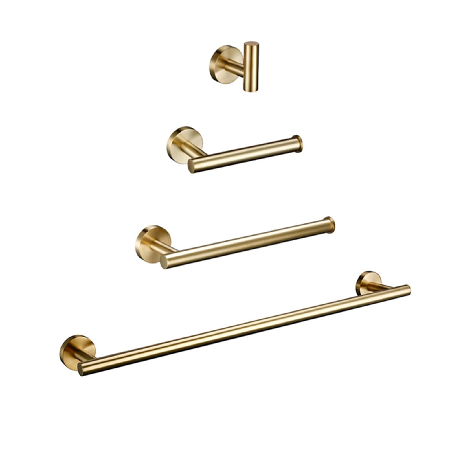 Brushed Gold Stainless Steel Wall Mounted Hand Towel Bar & Toilet Paper Holder Set - 4 Piece Bathroom Accessories Kit (BG Color) for Modern Bathroom & Powder Room Decor
