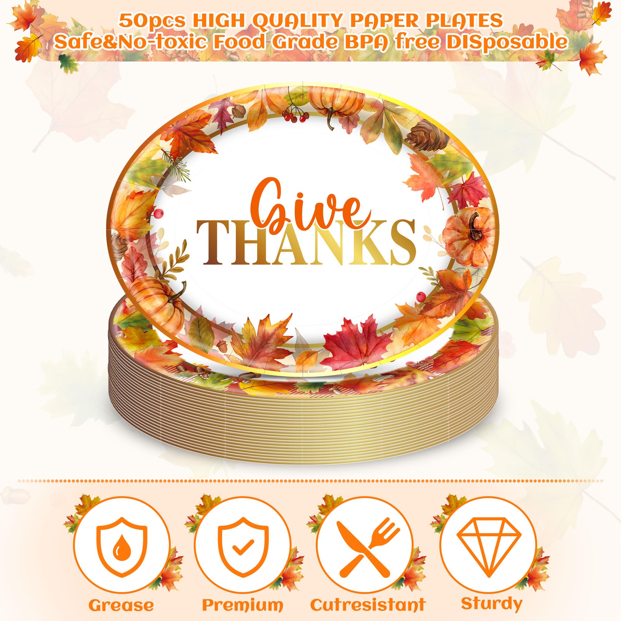 50 Pcs Thanksgiving Paper Plates - 10