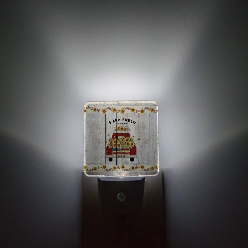 LED Night Light Plug in for Bedroom - Farmhouse Sunflower Car Rustic Wooden Board Wall Light with Sensor, Nursery Decor for Kids Boys Girls | Perfect for Bedrooms, Hallways, Kids' Rooms & Nighttime Safety