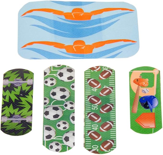 Cosrich Ouchies Sportz Adhesive Bandages for Kids - 25 Count Waterproof Wound Care Strips - Fun Designs for Active Children - Perfect for Sports, Playtime & Everyday First Aid