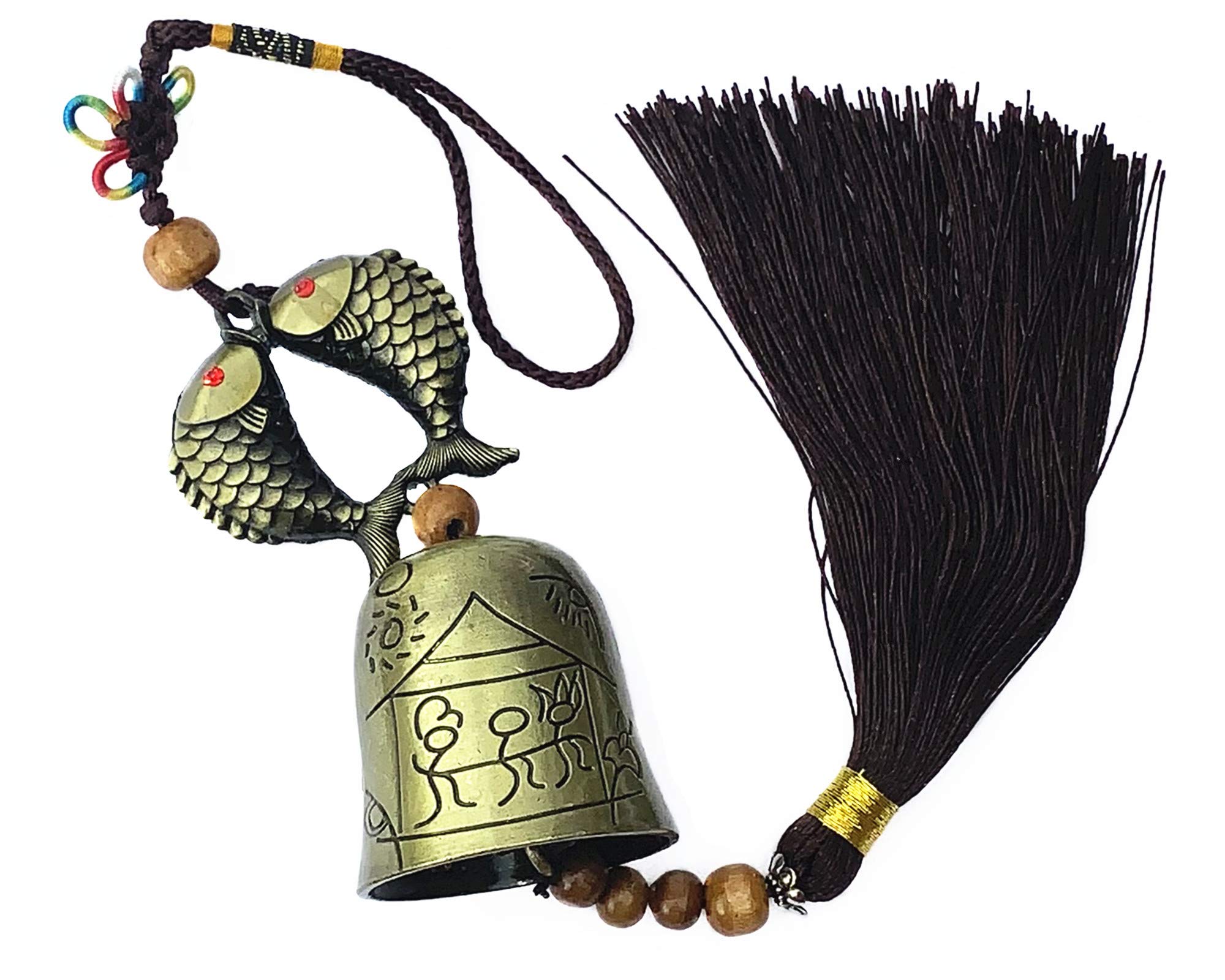 Feng Shui Double Koi Fish Wind Chime - Lucky Chinese Carp Hanging Bells for Home Decor, Garden & Outdoor Use