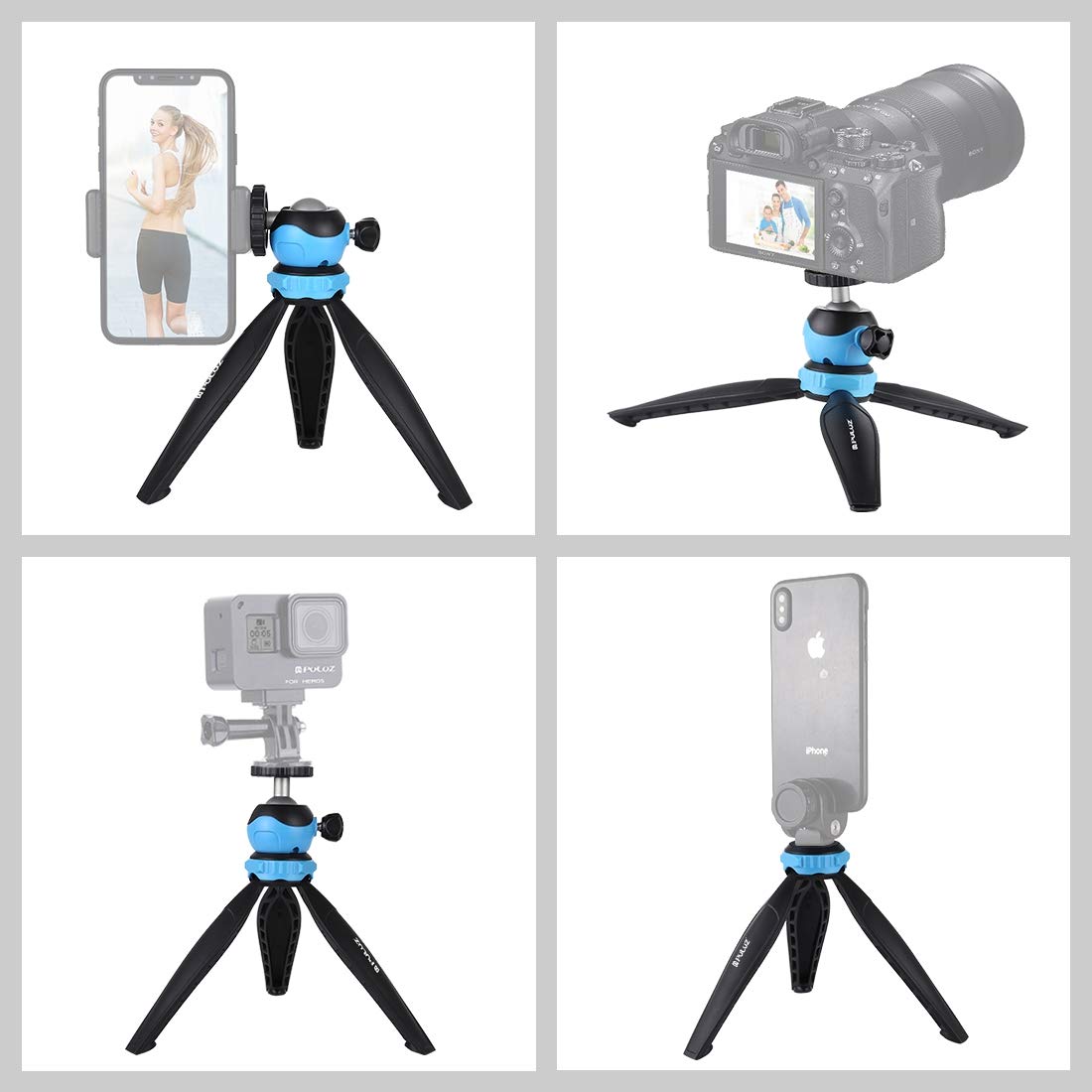 PULUZ Mini Desktop Tripod with 360° Ball Head - Compact Tabletop Tripod Stand for Smartphones, GoPro, DSLR Cameras - Perfect for Travel, Vlogging & Home Photography (Blue)