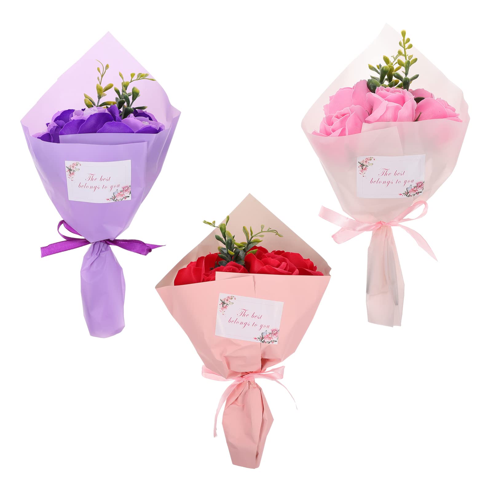ABOOFAN 3Pcs Artificial Rose Soap Bouquet - Red, Pink & Purple Floral Gift for Valentine's Day, Mother's Day, Wedding & Birthday Party Favors | Romantic Decor, Bath Luxury & Thoughtful Present