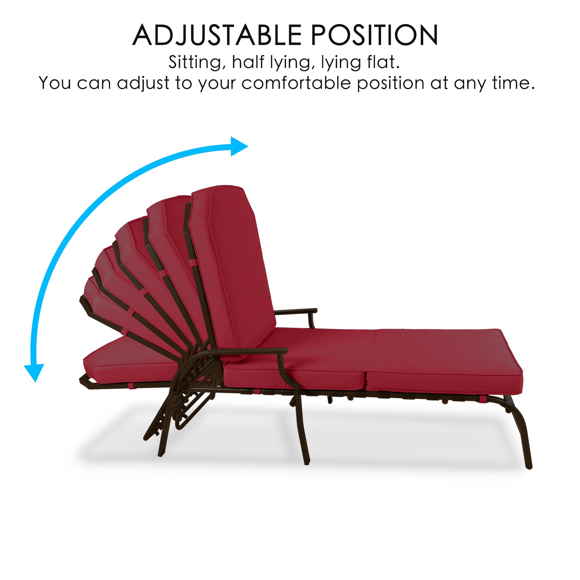 Kozyard Maya Chaise Lounge Chair - Waterproof Outdoor Patio Recliner with Adjustable Backrest, Comfortable Sunbathing Chaise for Poolside, Beach, Garden & Backyard Relaxation (Red) - Perfect for Lounging, Tanning & Outdoor Leisure
