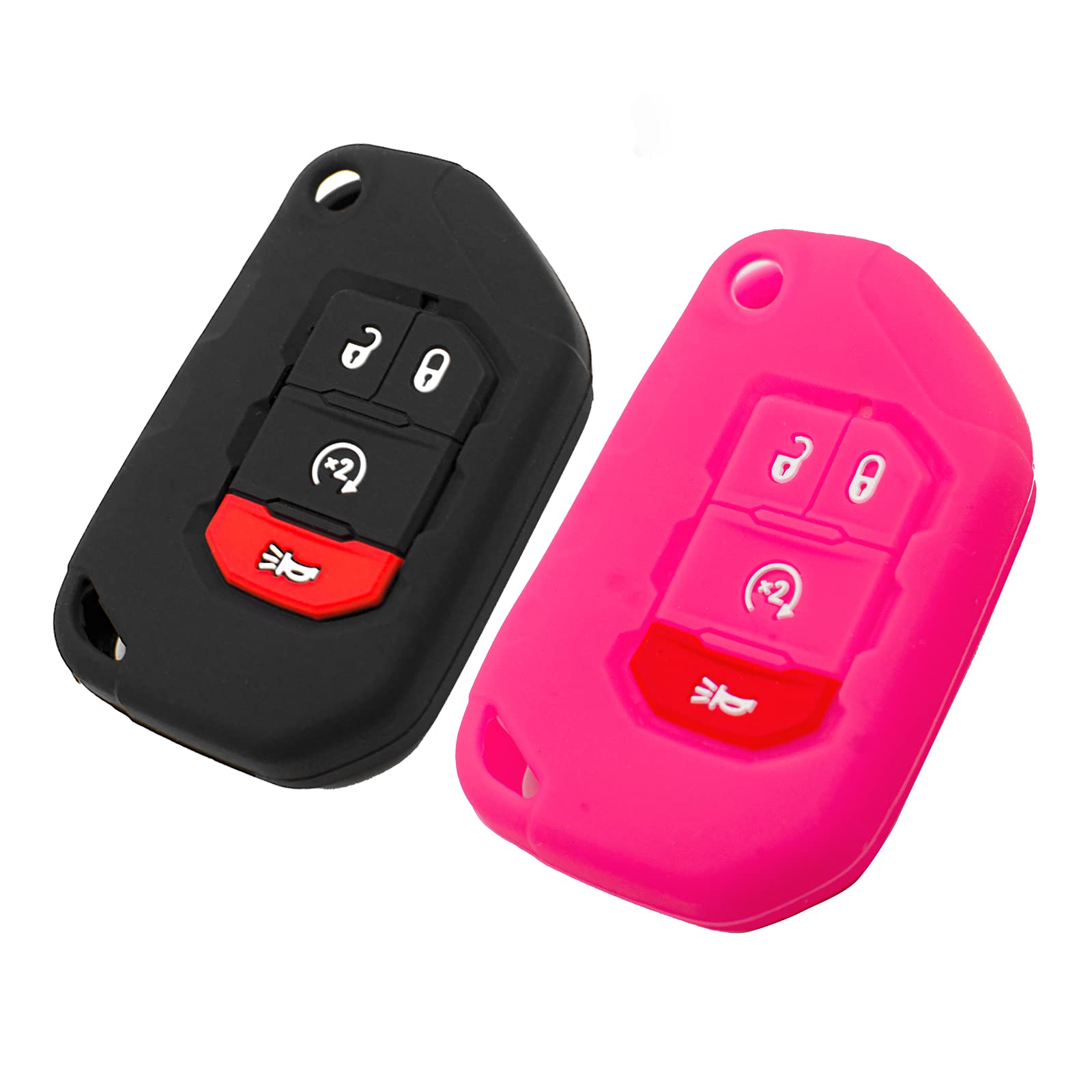 Silicone Key Fob Cover for Jeep Wrangler JL JLU Rubicon & Gladiator JT Sahara | Remote Key Protector Case (Black & Rose) | Durable Car Accessories for Off-Road & Daily Use