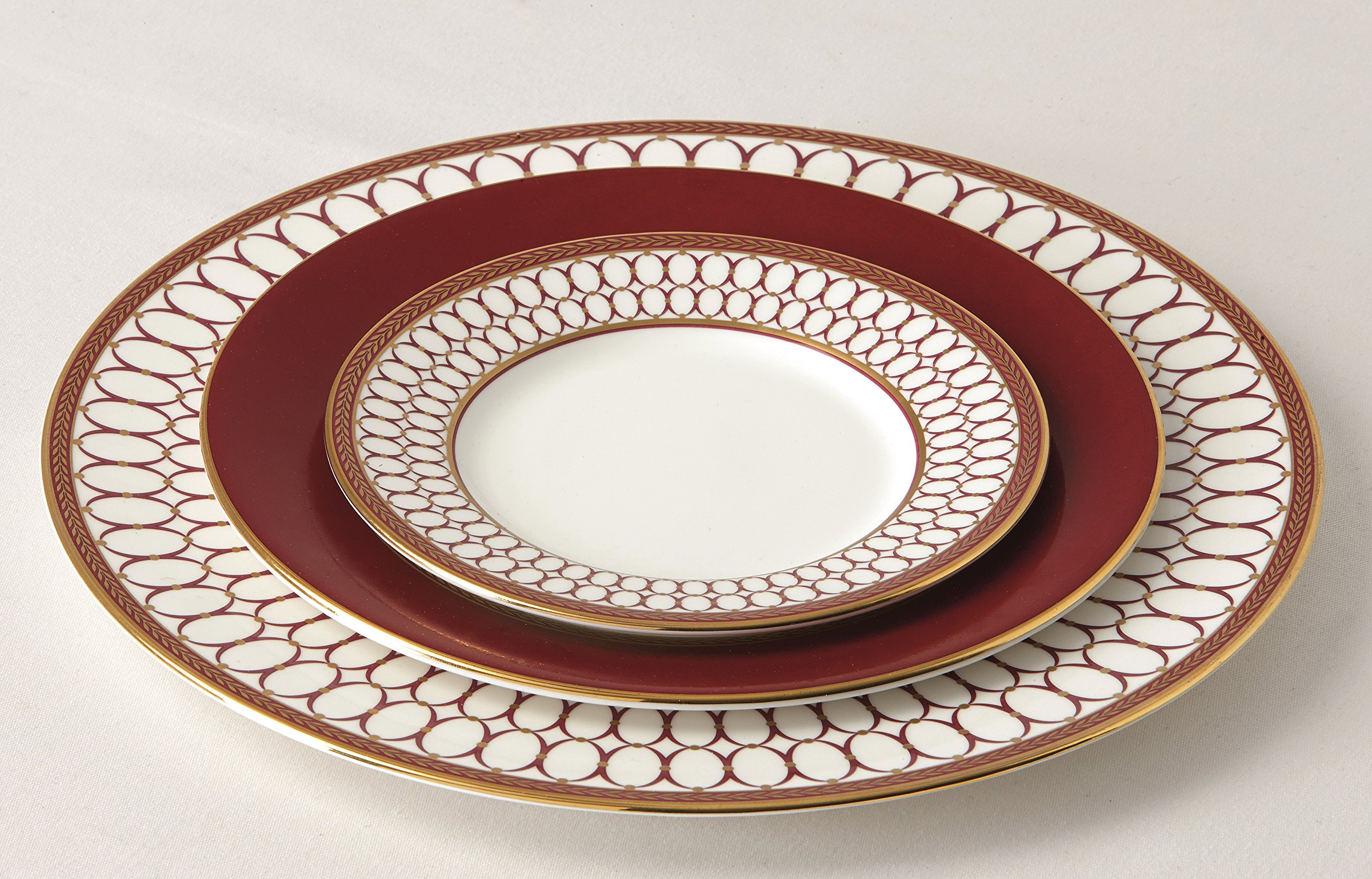 Renaissance Red 5-Piece Dinner Plate Set - Elegant Ceramic Plates for Fine Dining, Wedding, and Holiday Table Settings