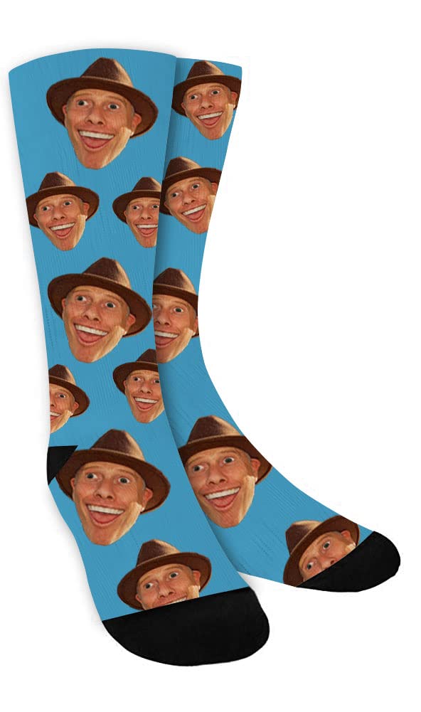 Custom Photo Printed Socks for Men & Women - Personalized Novelty Face Socks (Light Blue, Large) | Perfect Gift for Birthdays, Christmas & Couples Matching