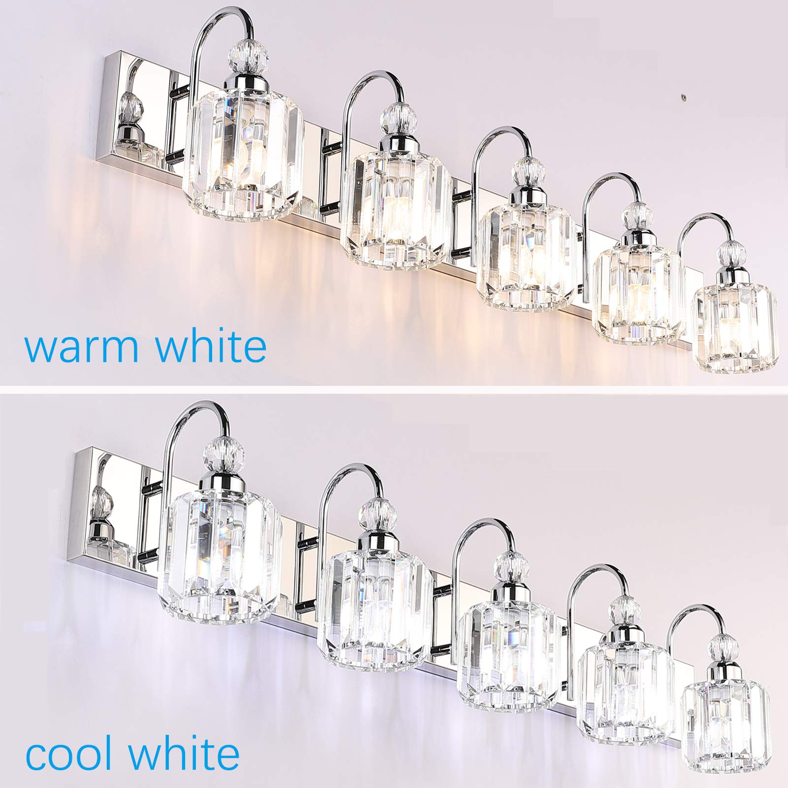 Modern LED Crystal Bathroom Vanity Lights - 5-Lights Stainless Steel for Mirror Lighting
