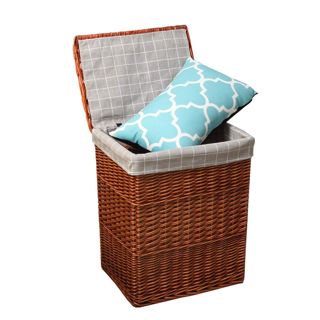 LUYIYI Woven Wicker Storage Basket with Lid - Large Brown Laundry Hamper for Clothes, Toys & Sundries - Perfect for Home, Nursery, and Closet Organization