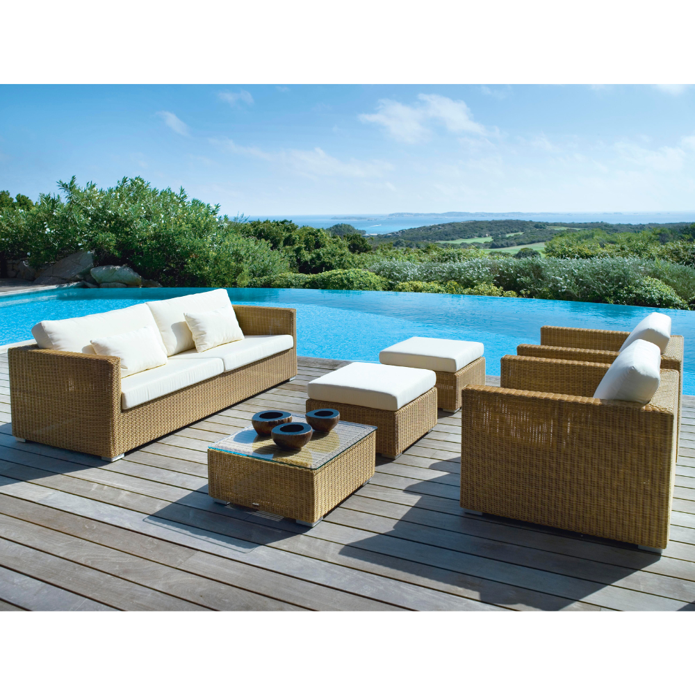 Chester Woven Outdoor Footstool Coffee Table - Stylish & Durable for Patio, Garden, and Poolside Relaxation