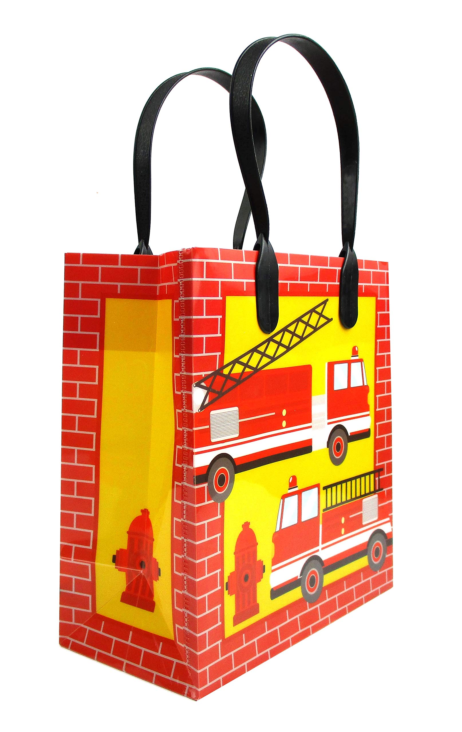Fire Truck Themed Party Favor Bags with Handles - 12 Pack Firefighter Goodie Bags for Kids Birthday, Baby Shower & Classroom Treats | Perfect for Candy, Toys & Party Favors