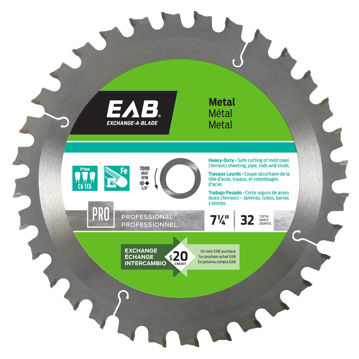 7.25-Inch 32-Tooth Metal Cutting Saw Blade - Professional Grade, Recyclable & Replaceable - Ideal for Steel, Aluminum & Pipe Cutting