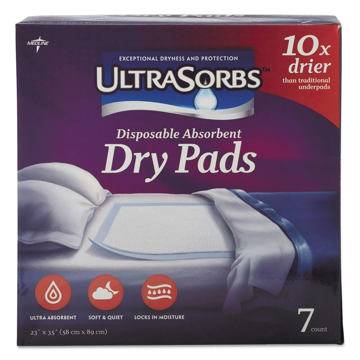 MIIDRY2336RETCT Ultrasorbs Disposable Dry Pads - Super Absorbent for Incontinence, Wound Care & Post-Surgery - 100 Count Pack (Great for Home, Hospital & Travel Use)