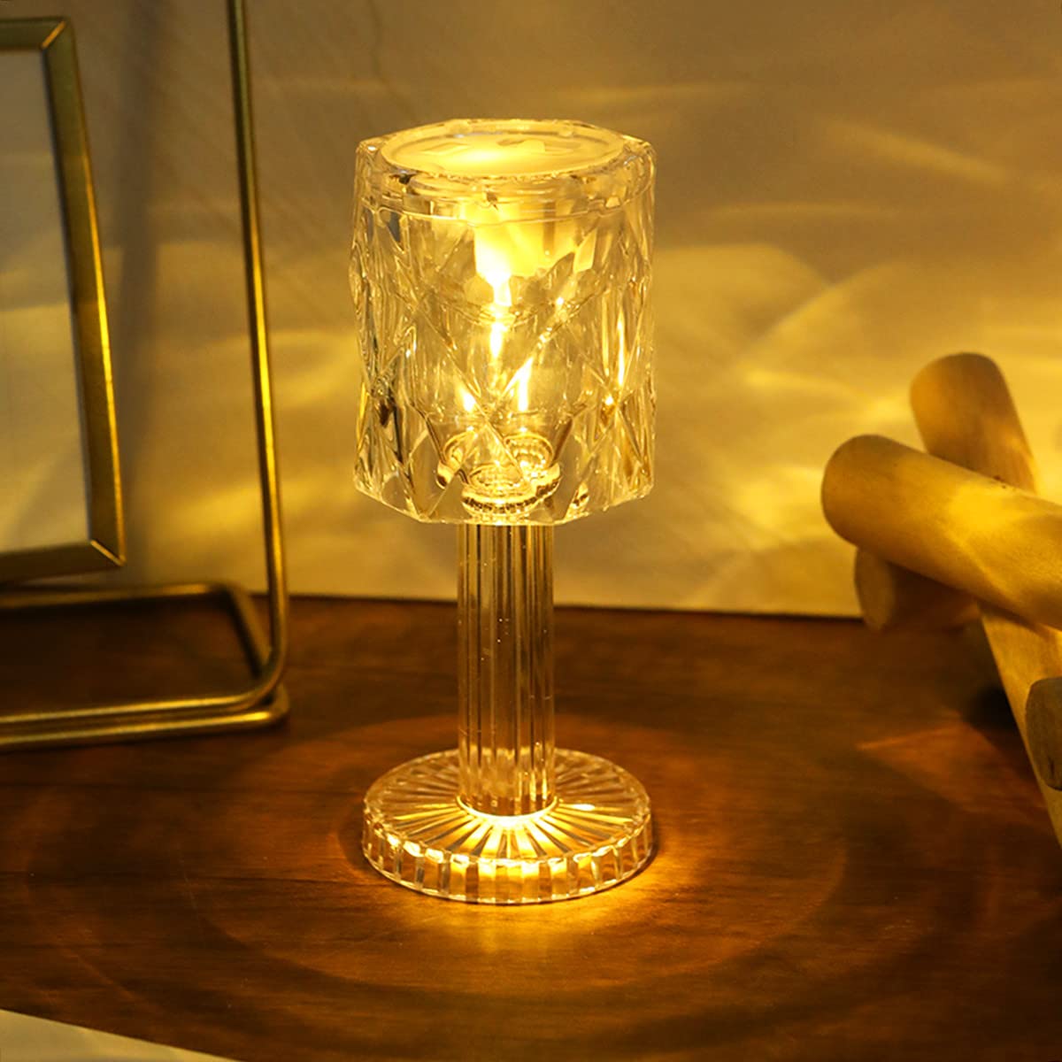 Crystal Table Lamp - Cordless Acrylic Diamond Desk Light with Touch Control & Elegant Shade, Decorative Nightstand Lamp for Bedroom, Living Room | Perfect for Reading, Relaxing & Home Decor