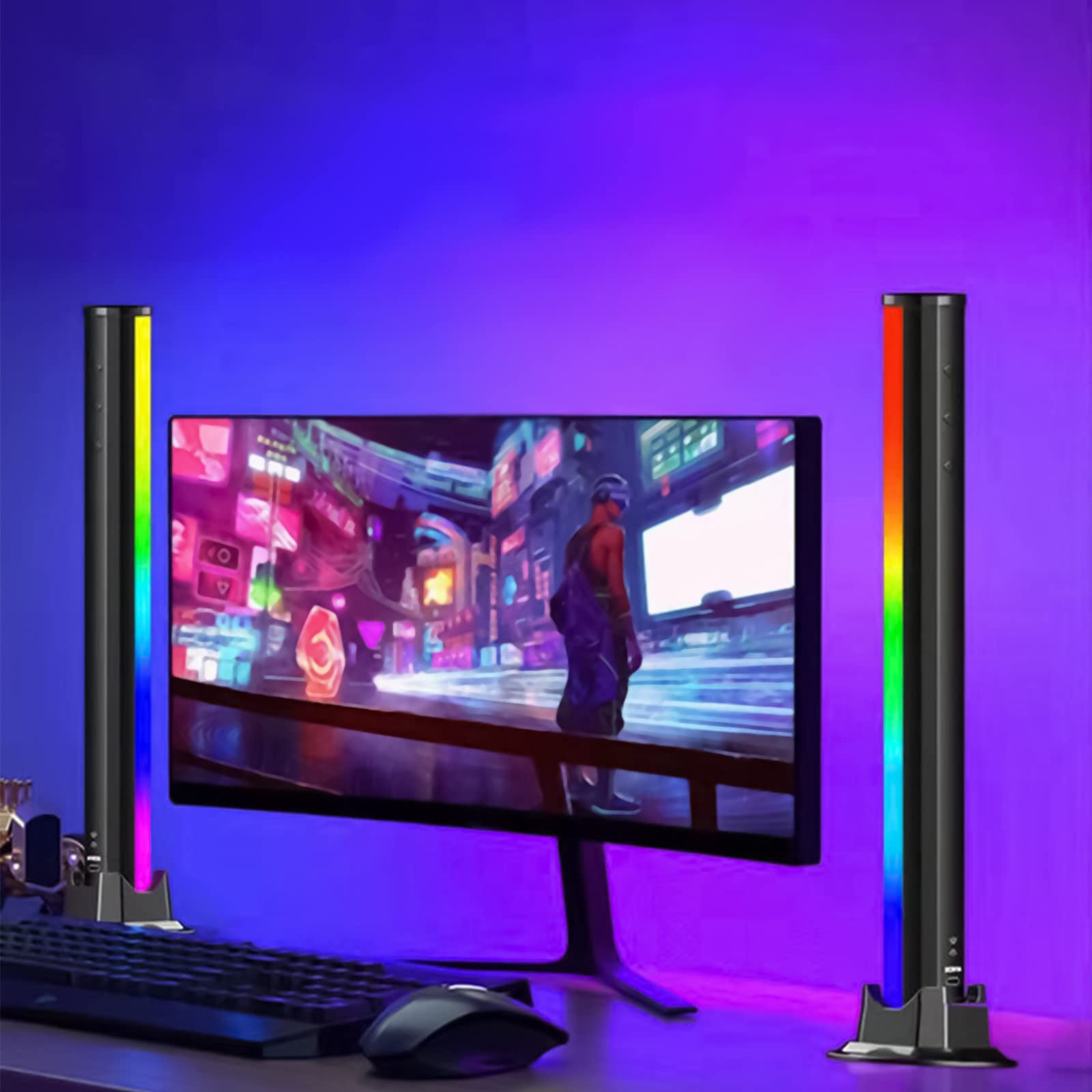 Gecau 2PCS Smart LED Light Bars with Music Sync & Rainbow Effects - Bluetooth RGB Gaming Lights for PC, TV, Room Decor - USB-Powered Ambient Backlighting for Gaming Setup, Home Theater, and Party Atmosphere
