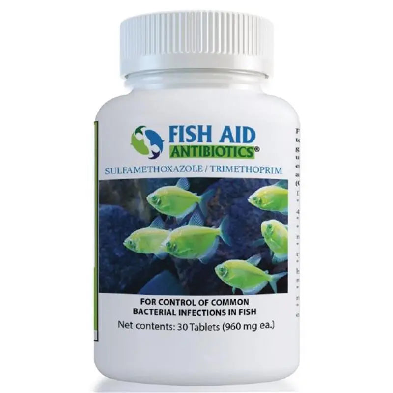 Fish Aid Sulfamethoxazole Trimethoprim 960mg - 30 Tablets Antibacterial Treatment for Aquarium Fish | Bacterial Infections & Fin Rot Relief | Freshwater & Saltwater Fish Care