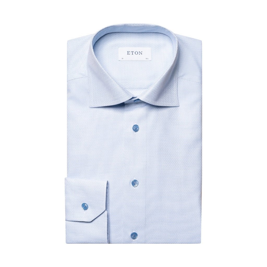 ETON Men's Semi-Solid Dobby Dress Shirt - Single Cuff, Contemporary Fit, Light Blue | Formal & Business Attire for Office & Special Occasions