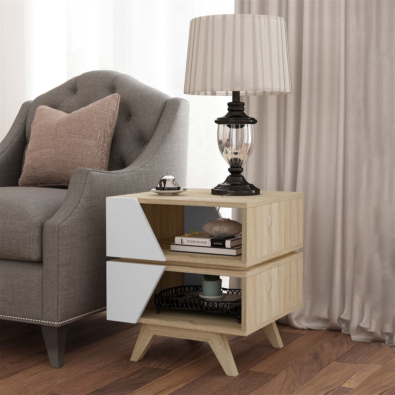 Criterion Nordic 450 Oak End Table - Modern Side Table for Living Room, Bedroom, or Office Decor