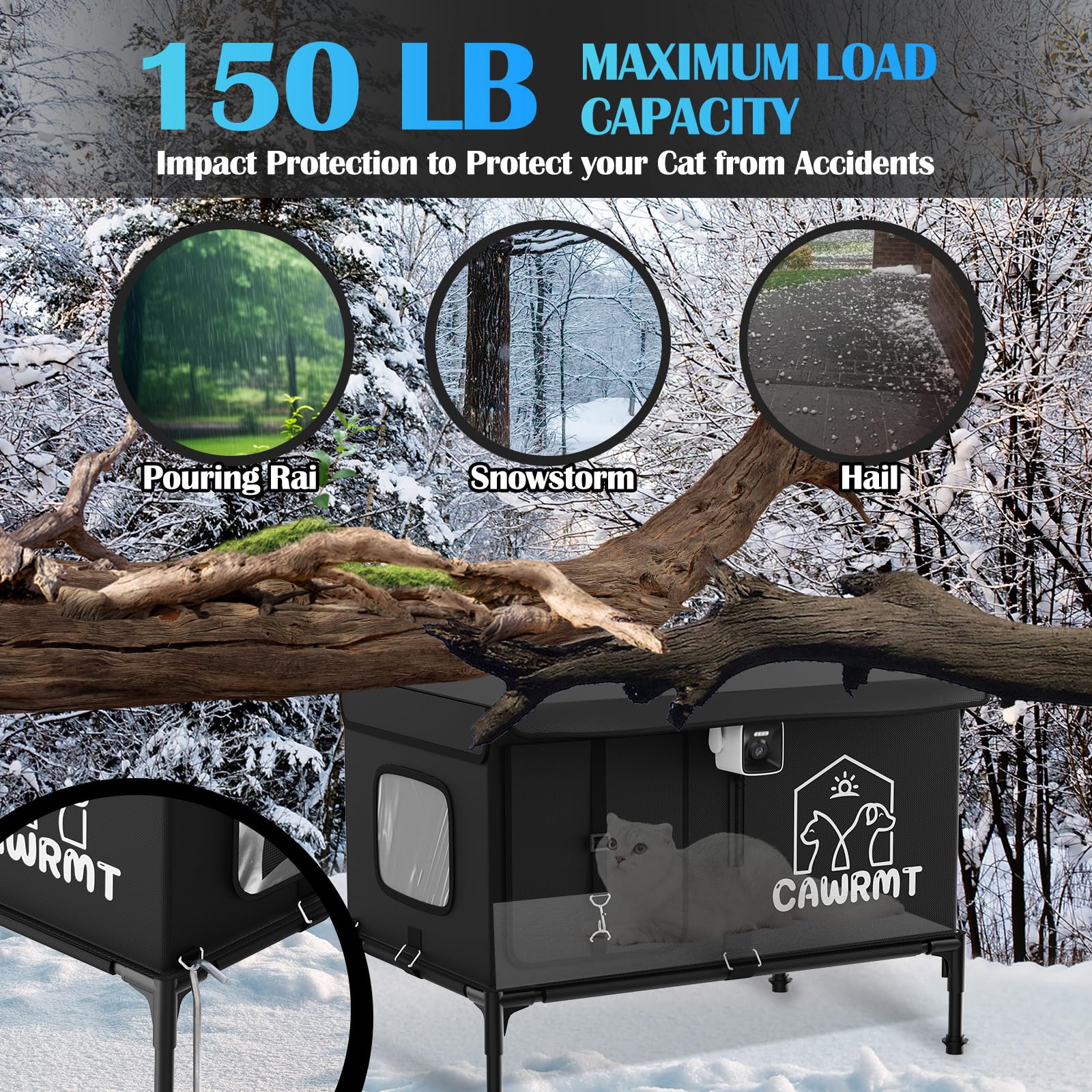 Heated Cat House with Camera - Waterproof & Insulated Outdoor Cat Shelter for Winter, Weatherproof Feral Cat House for Stray & Barn Cats (Black, Large) - Perfect for Backyard, Garden & Cold Weather Protection