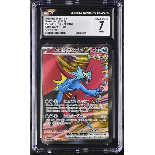 2023 Pokemon Paradox Rift Roaring Moon EX Error Off Center 229/182 CGC 7 Graded Card - Rare Misprint for Collectors & TCG Battles