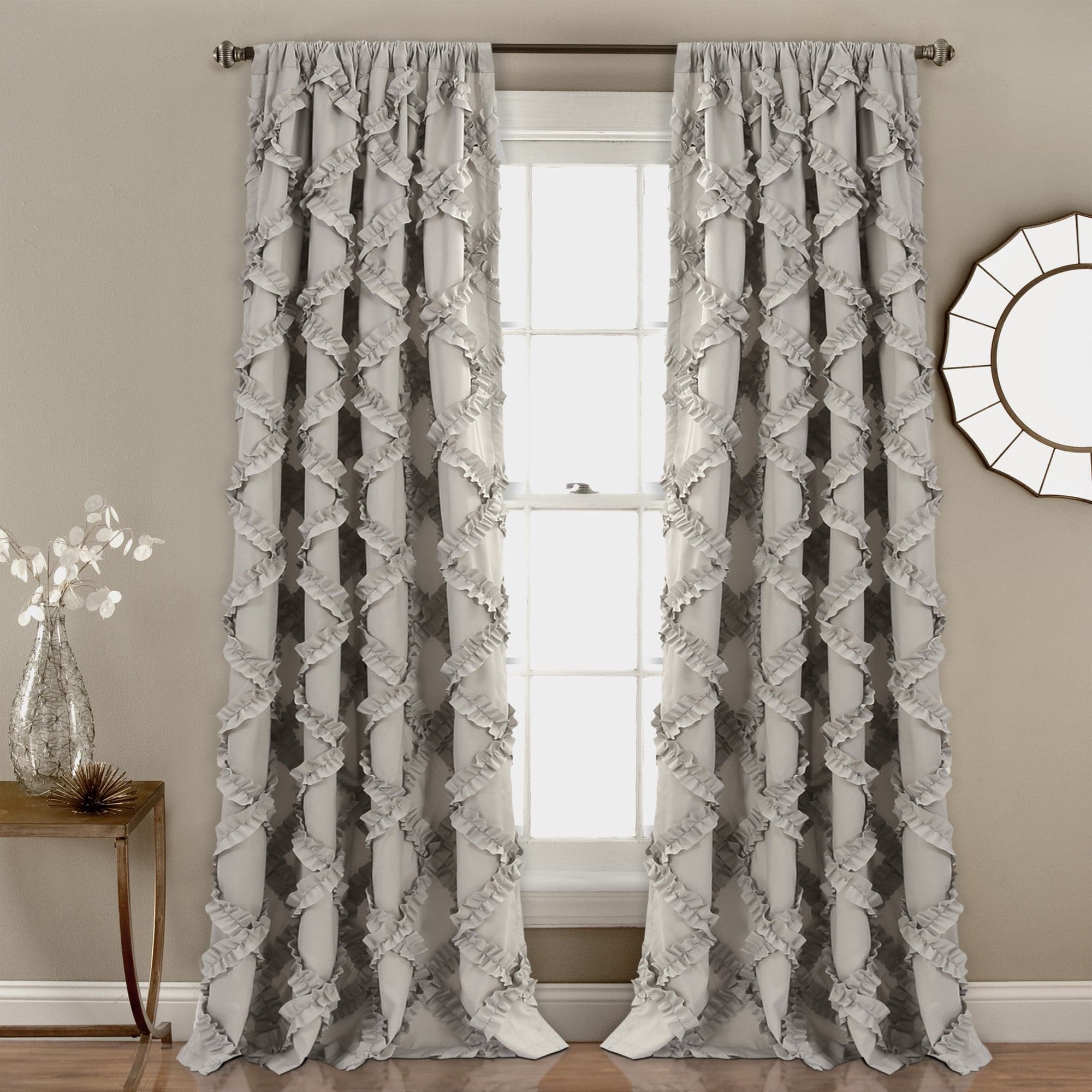 Elegant Ruffle Diamond Window Curtain Set - Blackout Sheer Panels for Living Room & Bedroom - Home Decor for French Doors, Bay Windows & Nursery (Set of 2)